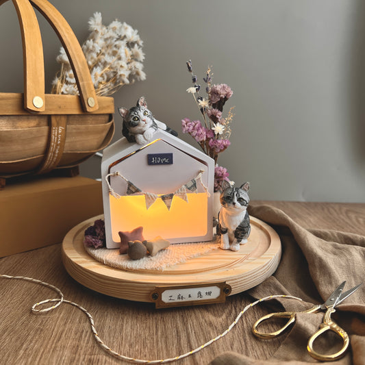 【訂製全身寵物】大玻璃罩 月落屋 主子家 小屋夜燈擴香 居家擺飾