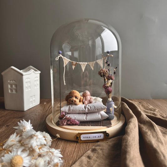 【訂製全身寵物】中玻璃罩 月落屋 花下的約定 寵物紀念 居家擺飾